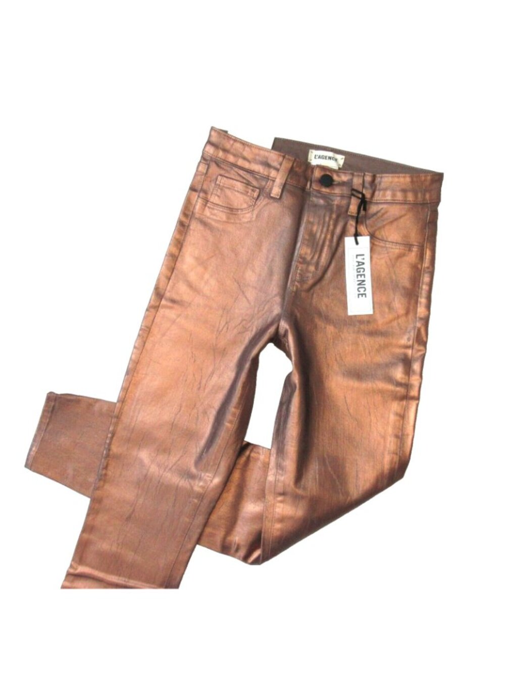 NWT L'Agence Margot in Pine Bark Bronze Foil Crackle High Rise Skinny Jeans 26 - Picture 7 of 11